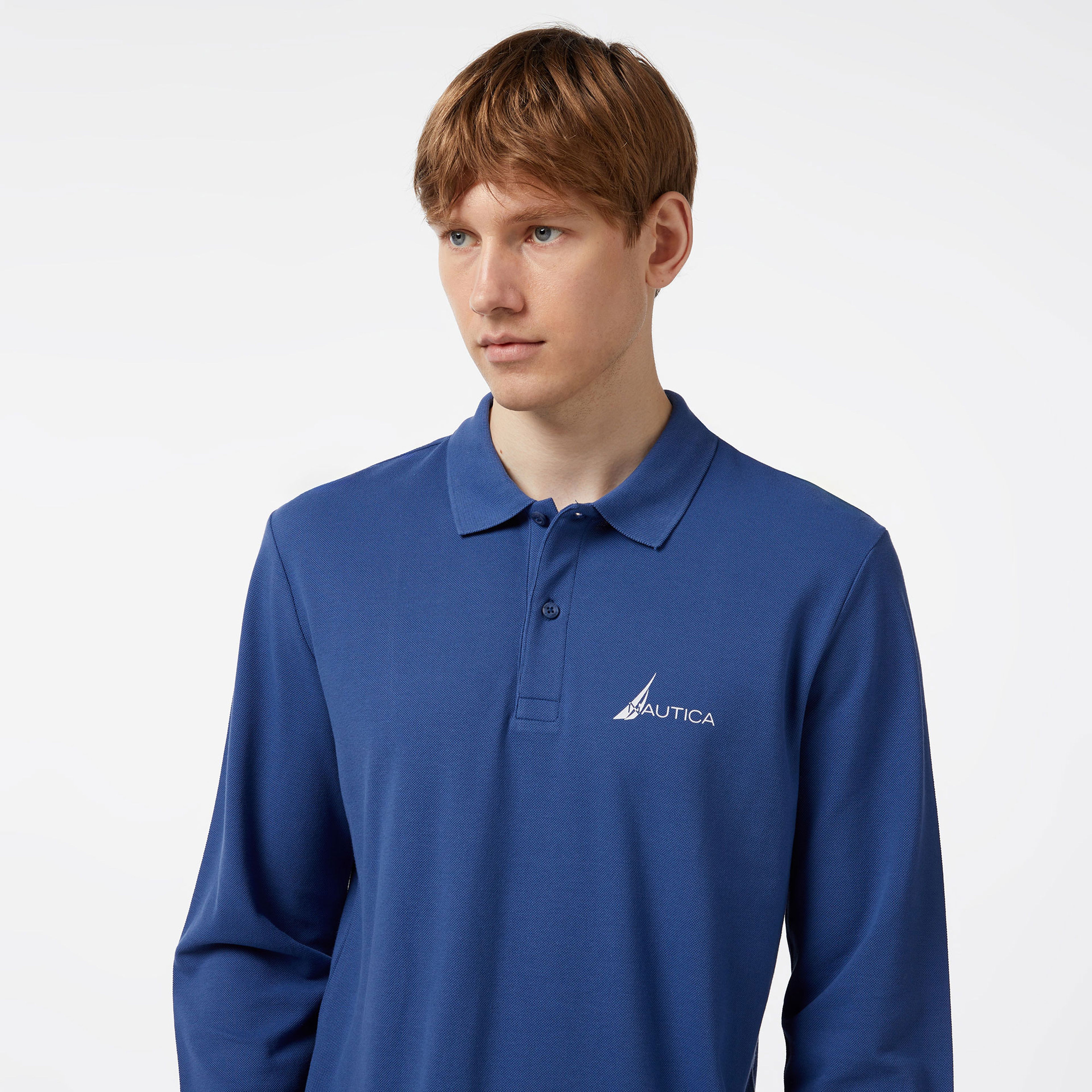 Nautica Erkek Mavi Classic Fit Uzun Kollu Polo