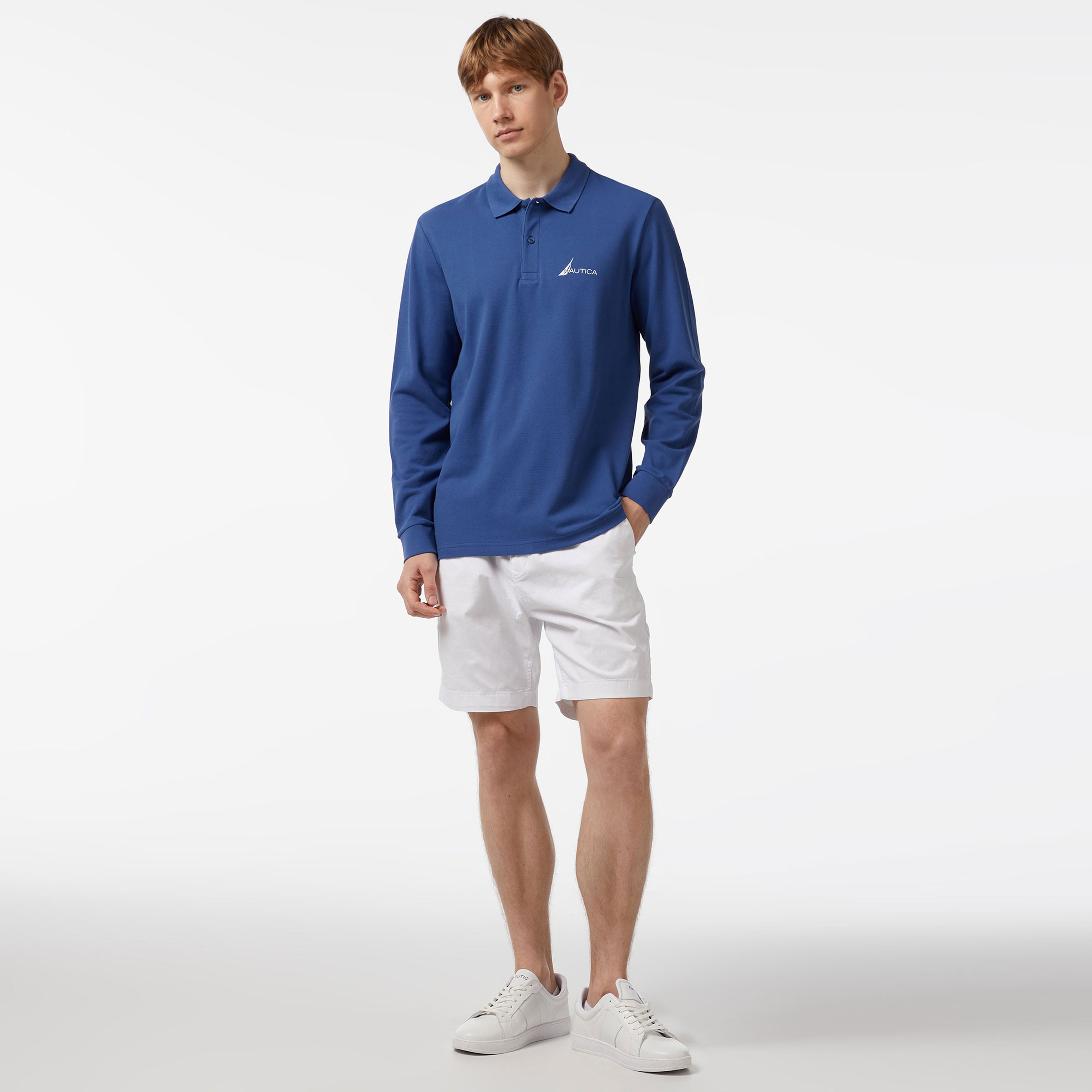 Nautica Erkek Mavi Classic Fit Uzun Kollu Polo