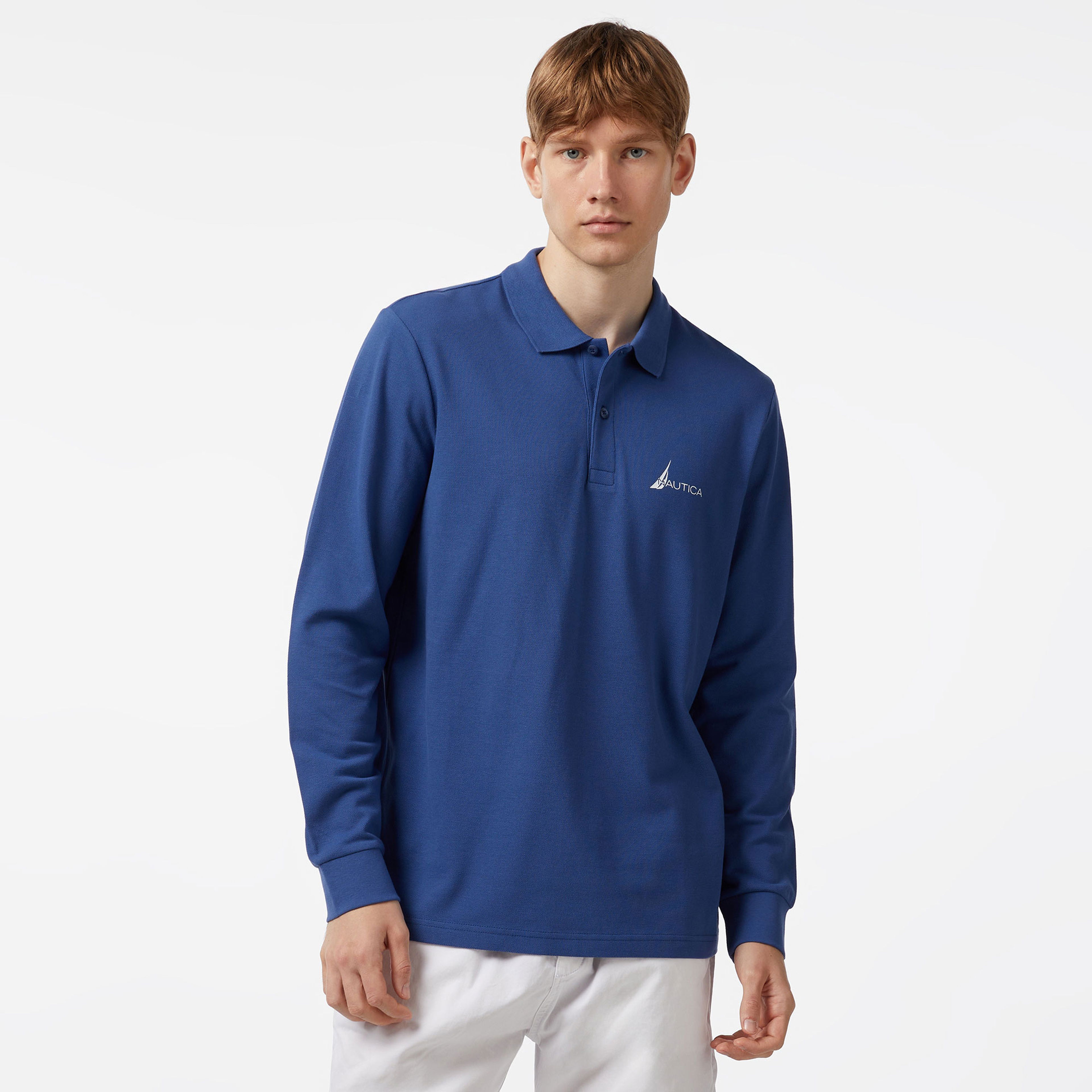 Nautica Erkek Mavi Classic Fit Uzun Kollu Polo