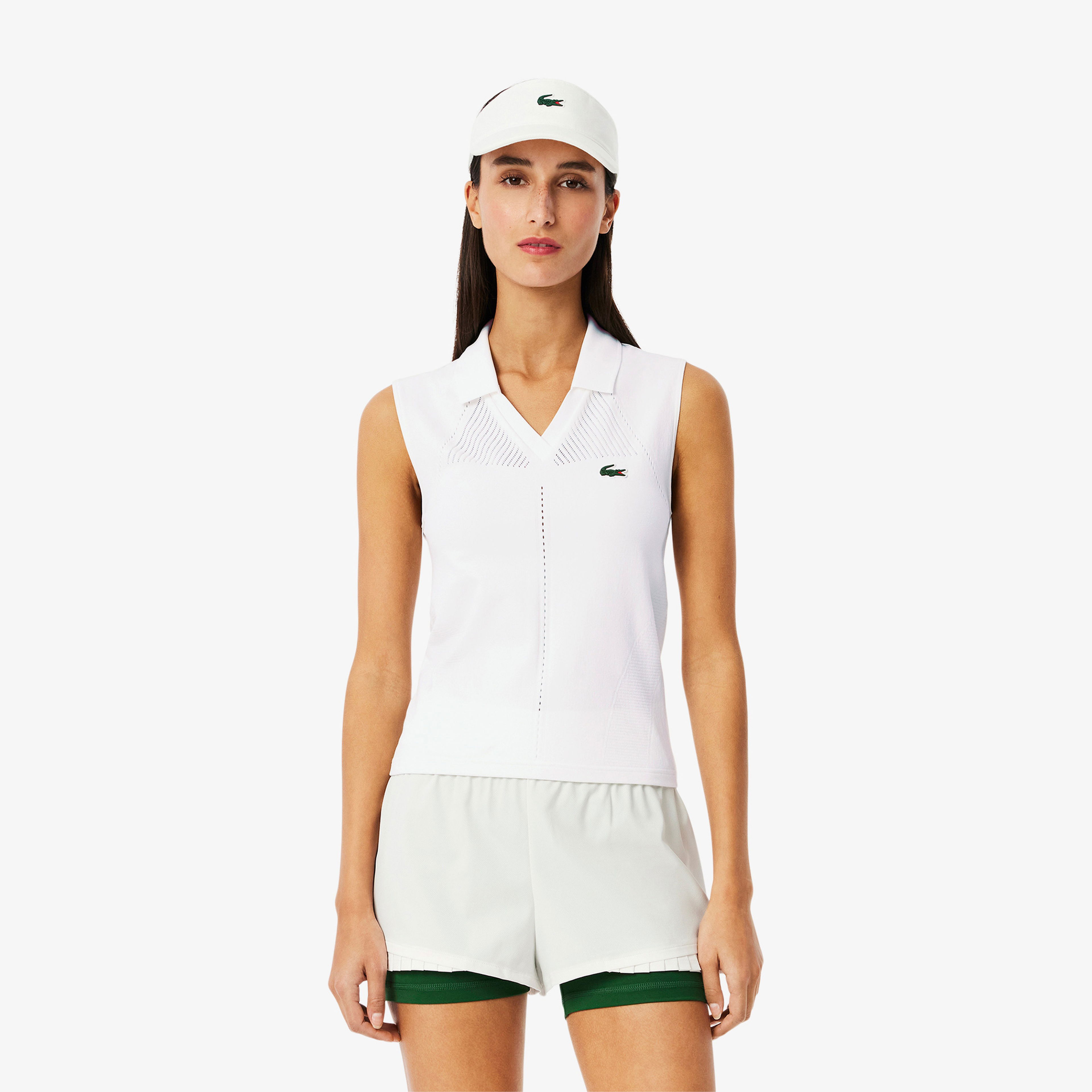 Lacoste Kadın Slim Fit Kolsuz Beyaz Polo
