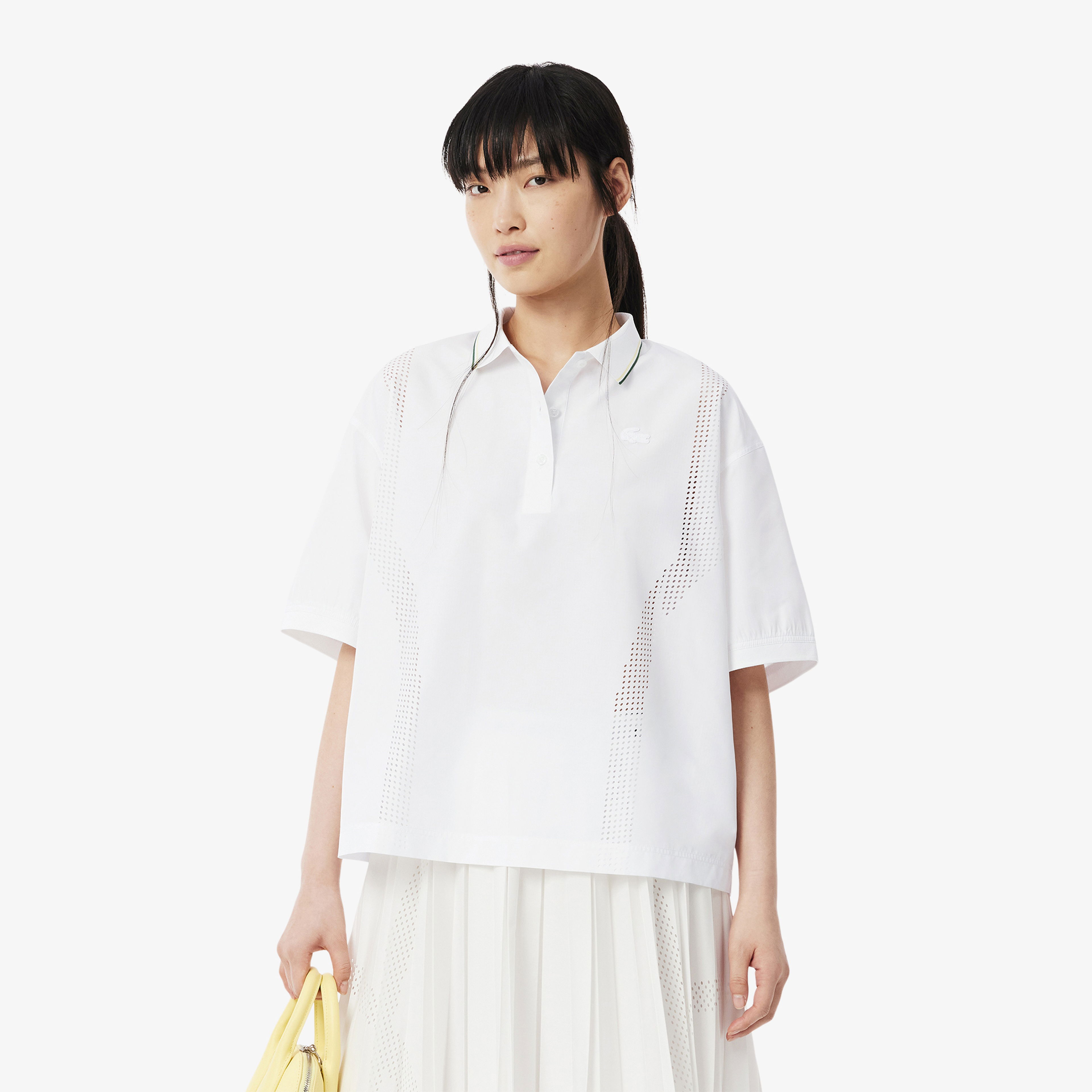 Lacoste Kadın Oversize Fit Kısa Kollu Beyaz Polo