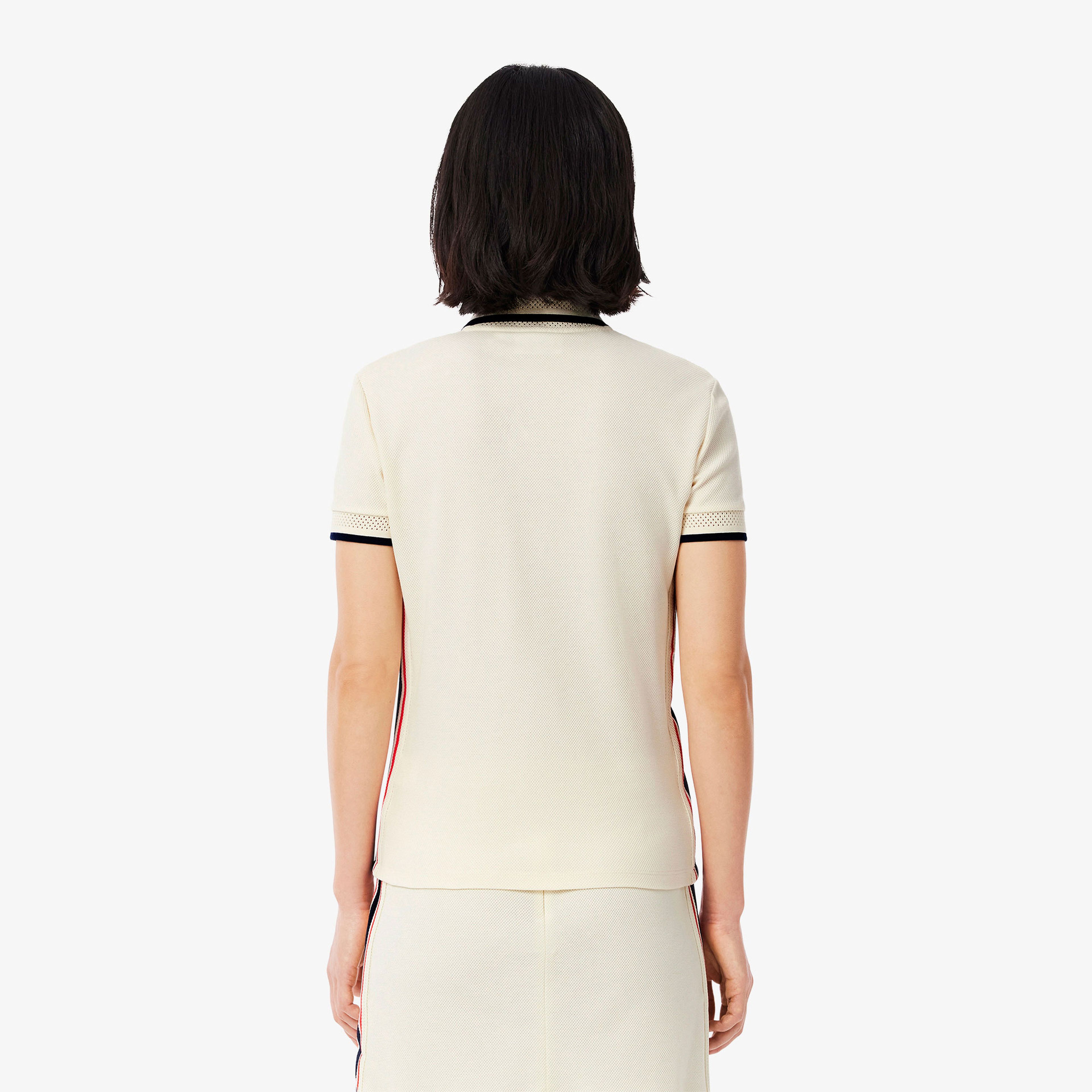 Lacoste Kadın Slim Fit Renk Bloklu Bej Polo