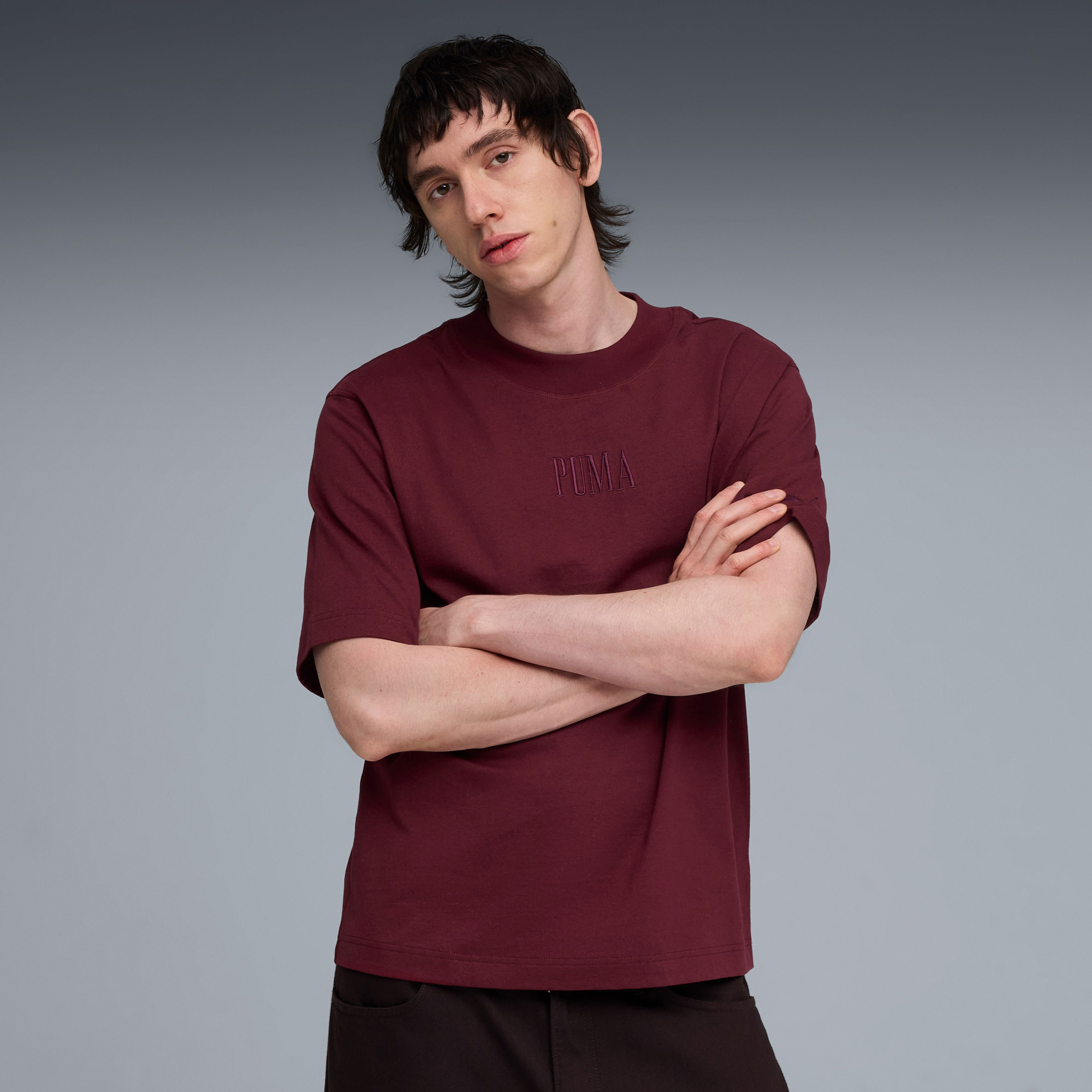 Puma Essentials Graphic Boxy Unisex Bordo T-Shirt