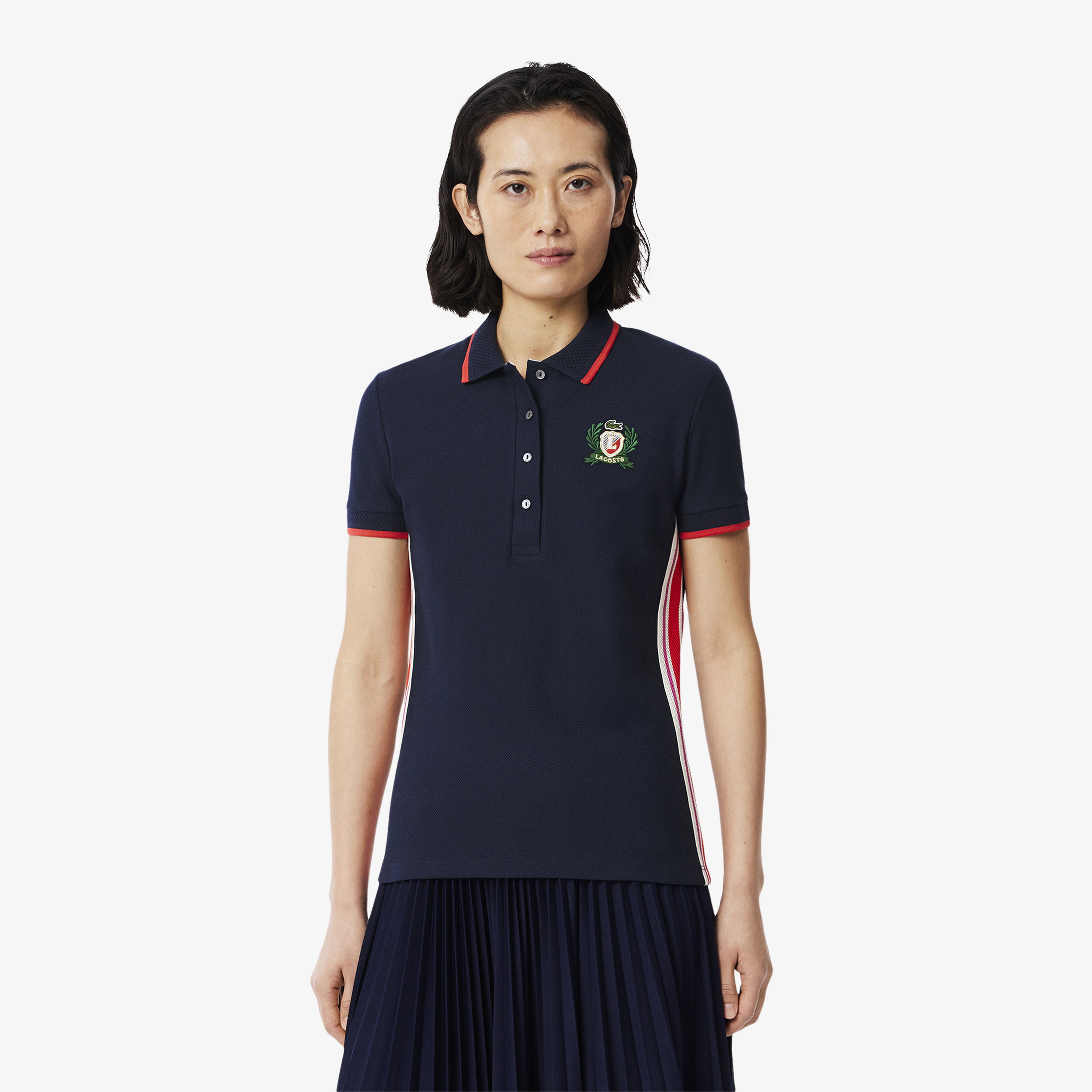 Lacoste Kadın Slim Fit Renk Bloklu Lacivert Polo