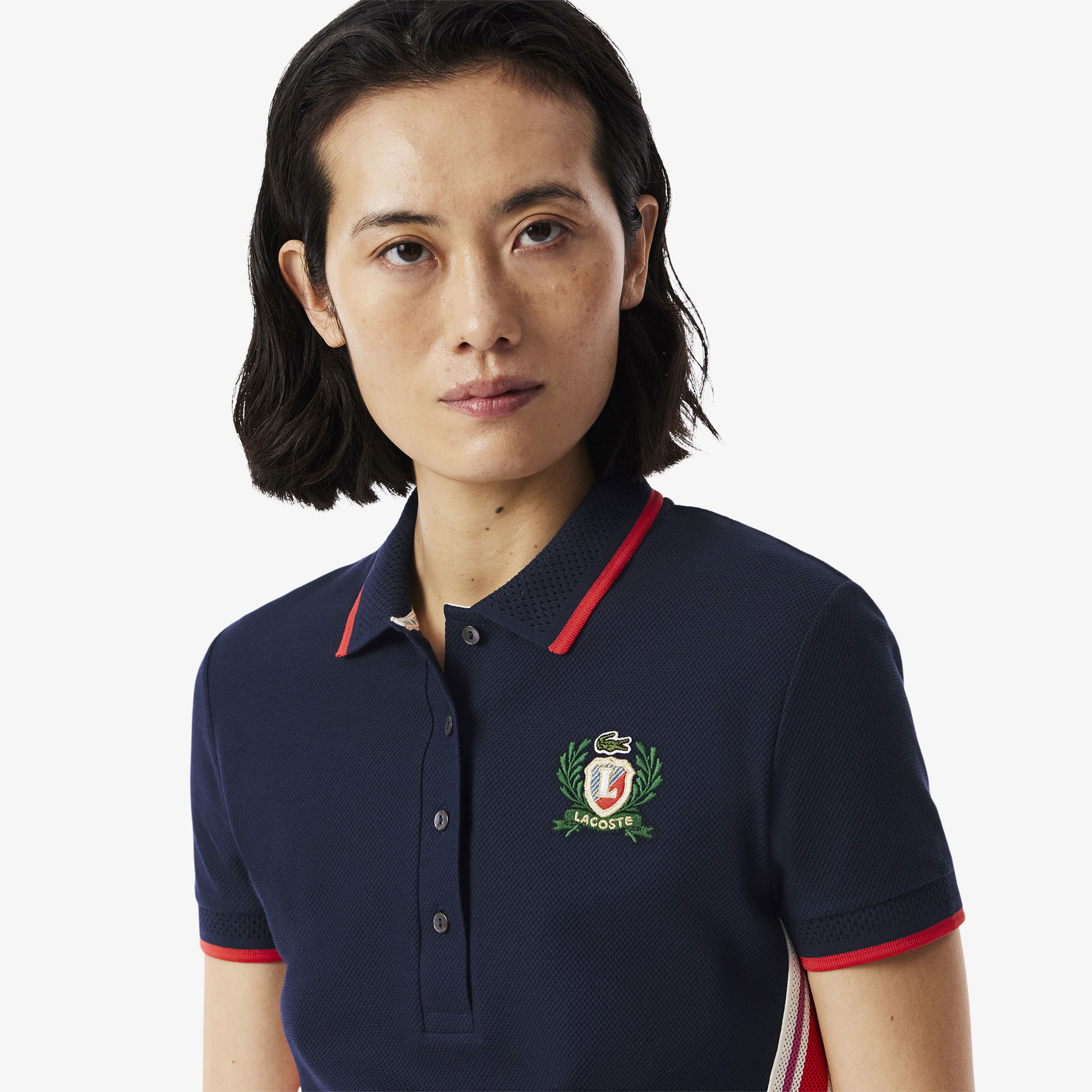 Lacoste Kadın Slim Fit Renk Bloklu Lacivert Polo