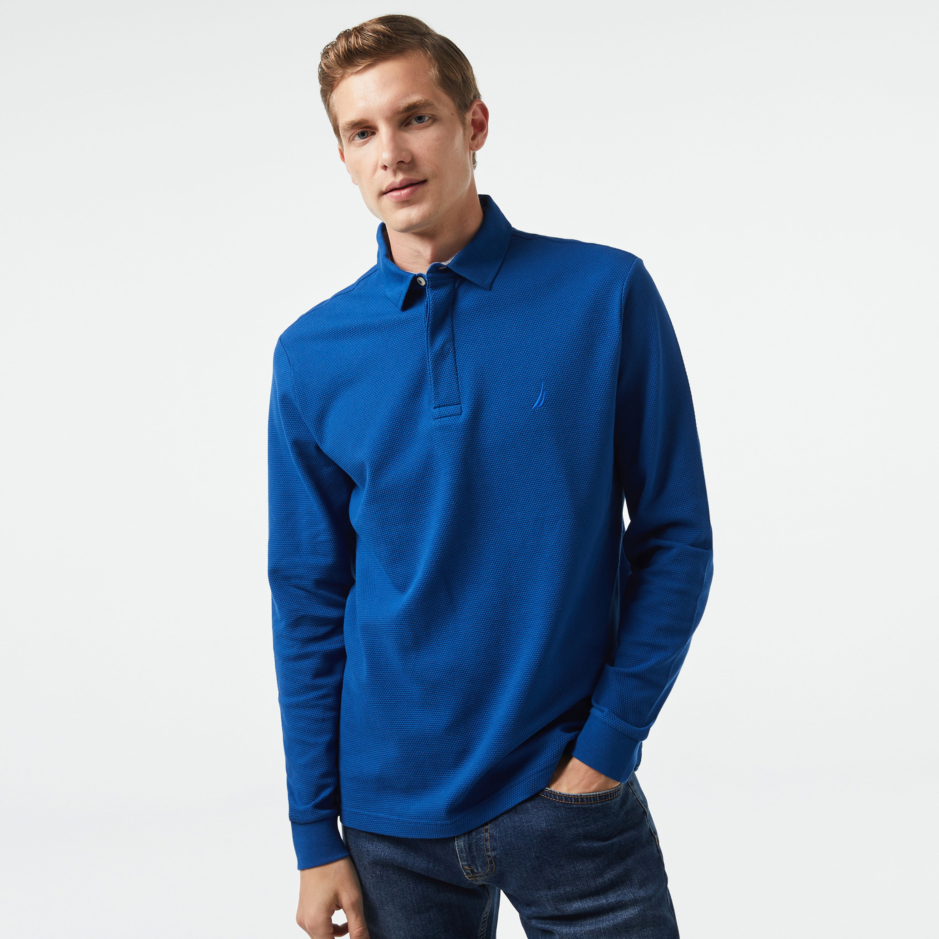 Nautica Erkek Mavi Slim Fit Uzun Kollu Polo Yaka T-Shirt