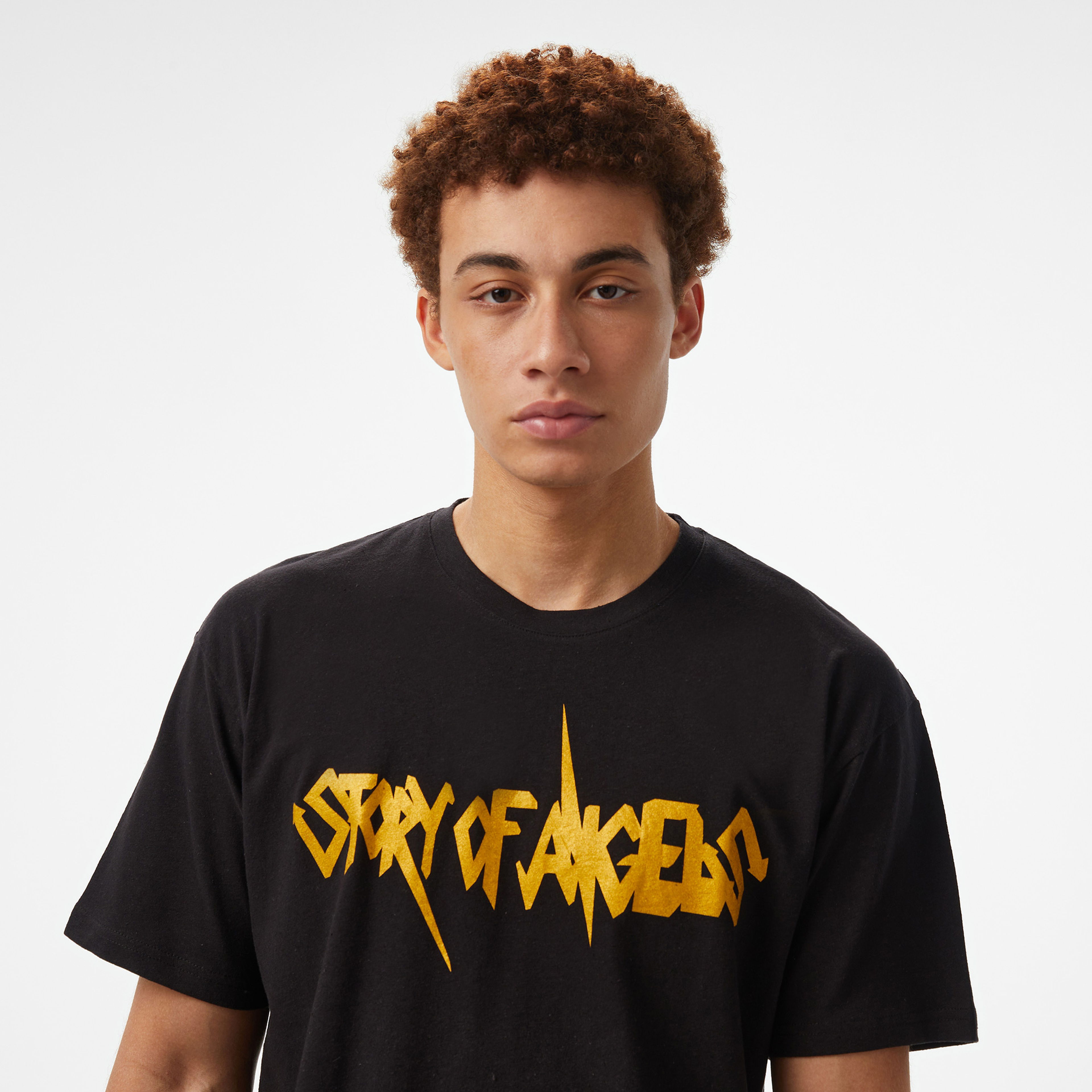 Story of Angels Rock N Roll Gold Linen Erkek Siyah T-Shirt