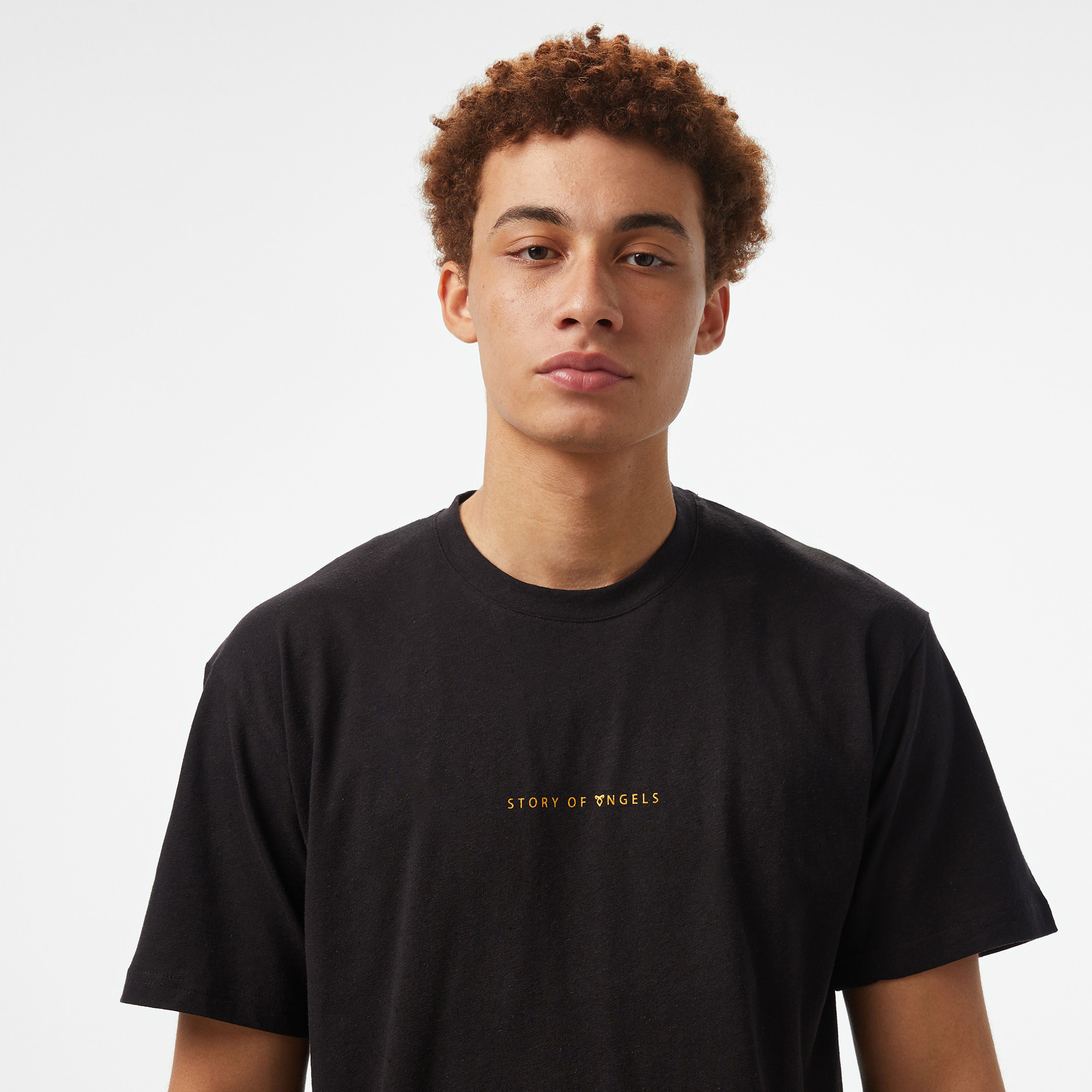 Story of Angel Small Logo Linen Erkek Siyah T-Shirt