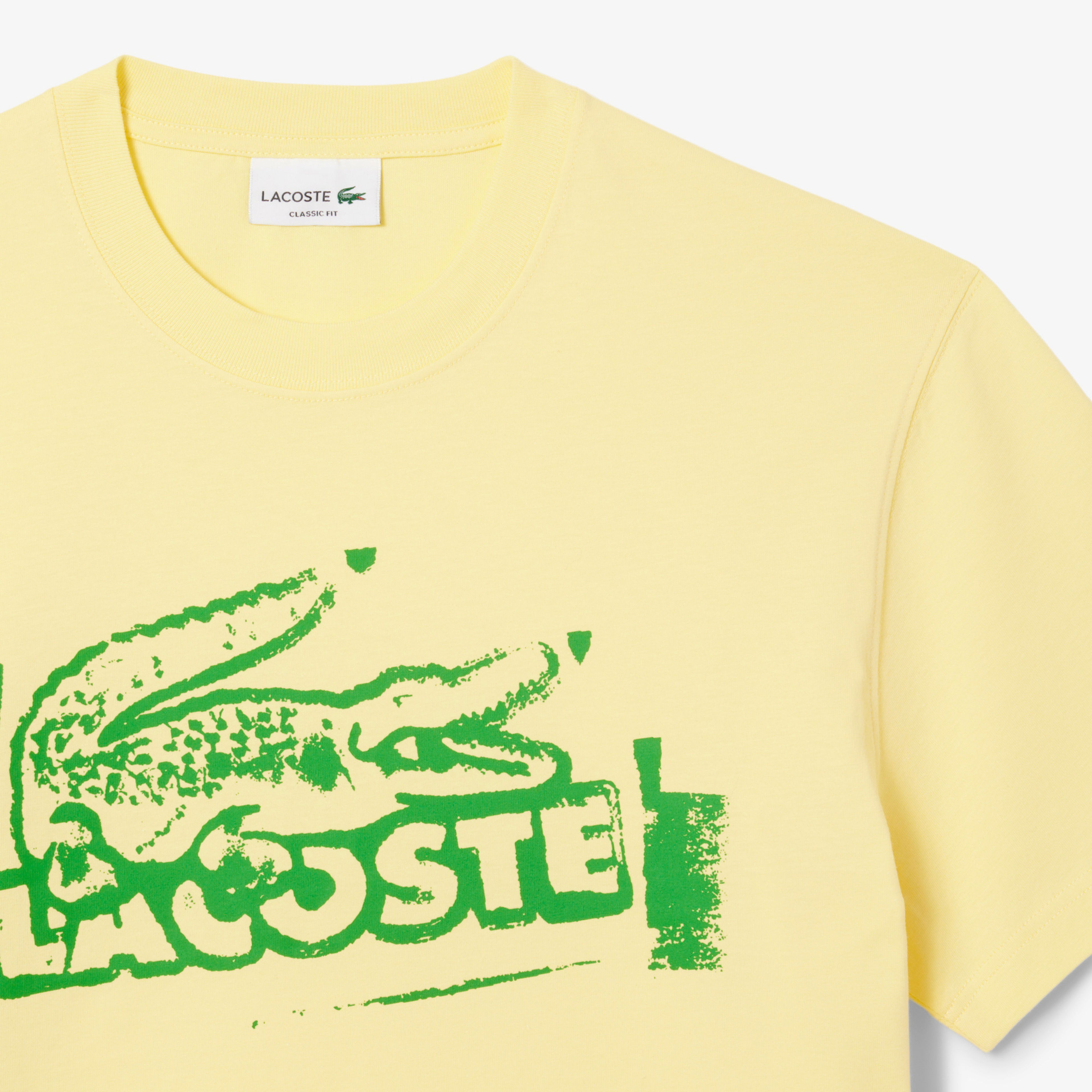 Lacoste Classic Fit Bisiklet Yaka Baskılı Erkek Sarı T-Shirt